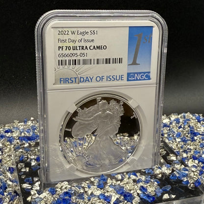 Proof 2022 (W) $1 American Silver Eagle NGC PF70UC First Day of Issue White Holder Mint Condition (1 of 9,038)