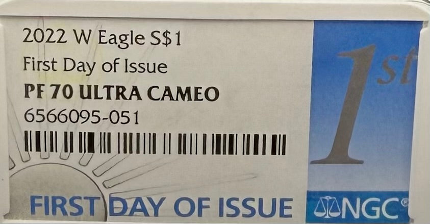 Proof 2022 (W) $1 American Silver Eagle NGC PF70UC First Day of Issue White Holder Mint Condition (1 of 9,038)