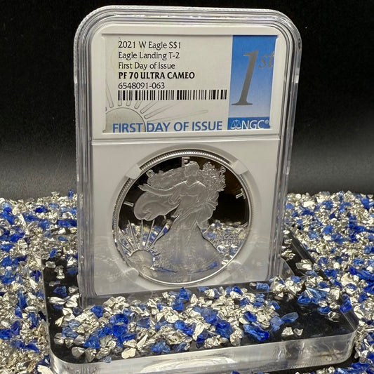 Proof 2021 (W) $1 American Silver Eagle NGC PF70UC T-1 First Day of Issue White Holder Mint Condition (1 of 6,881)
