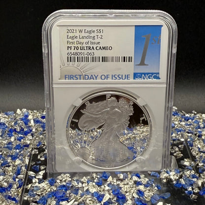 Proof 2021 (W) $1 American Silver Eagle NGC PF70UC T-1 First Day of Issue White Holder Mint Condition (1 of 6,881)