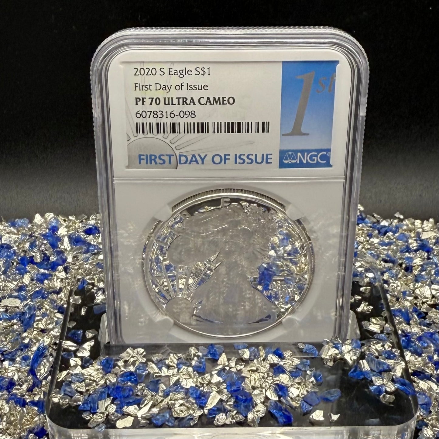 Proof 2020 (S) $1 American Silver Eagle NGC PF70UC First Day of Issue Blue Label (1 of 7,583) Mint Condition
