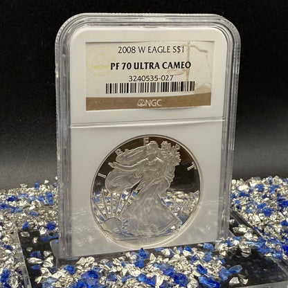 Proof 2008 (W) $1 American Silver Eagle NGC PF70UC Classic Brown Label (1 of 15,136)