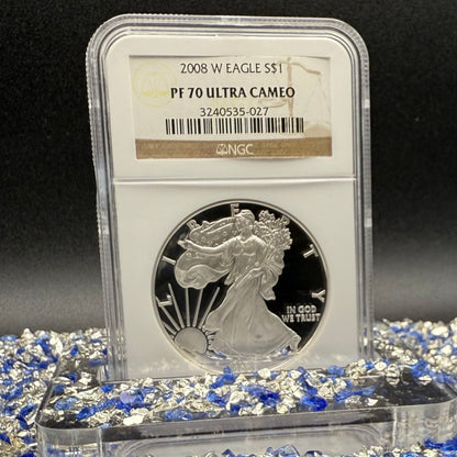 Proof 2008 (W) $1 American Silver Eagle NGC PF70UC Classic Brown Label (1 of 15,136)