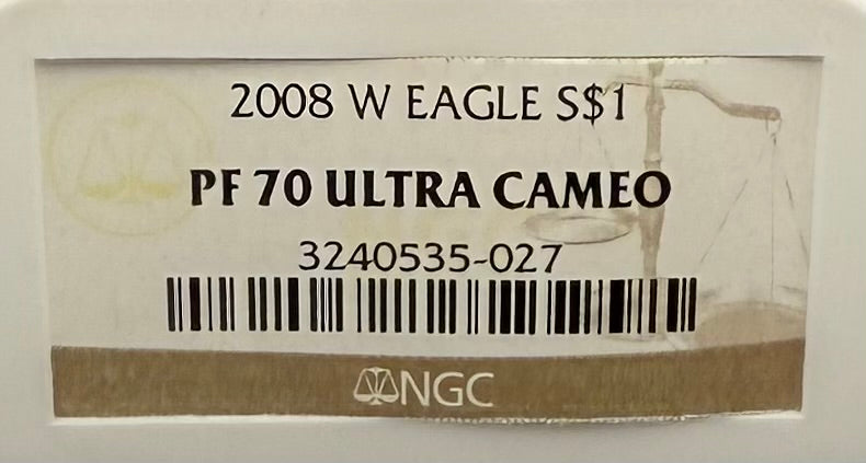 Proof 2008 (W) $1 American Silver Eagle NGC PF70UC Classic Brown Label (1 of 15,136)