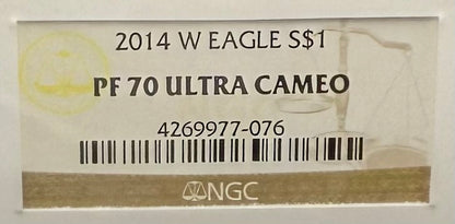 Proof 2014 (W) $1 American Silver Eagle NGC PF70 Classic Brown Label (1 of 9,425)