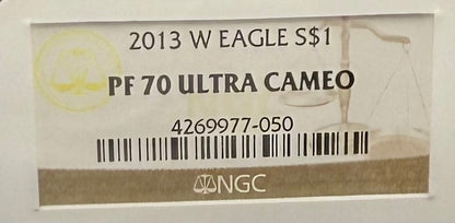 Proof 2013 (W) $1 American Silver Eagle NGC PF70 Classic Brown Label (1 of 8,802)