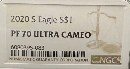 Proof 2020 (S) $1 American Silver Eagle NGC PF70UC Brown Label Spotless! (1 of 2,719)
