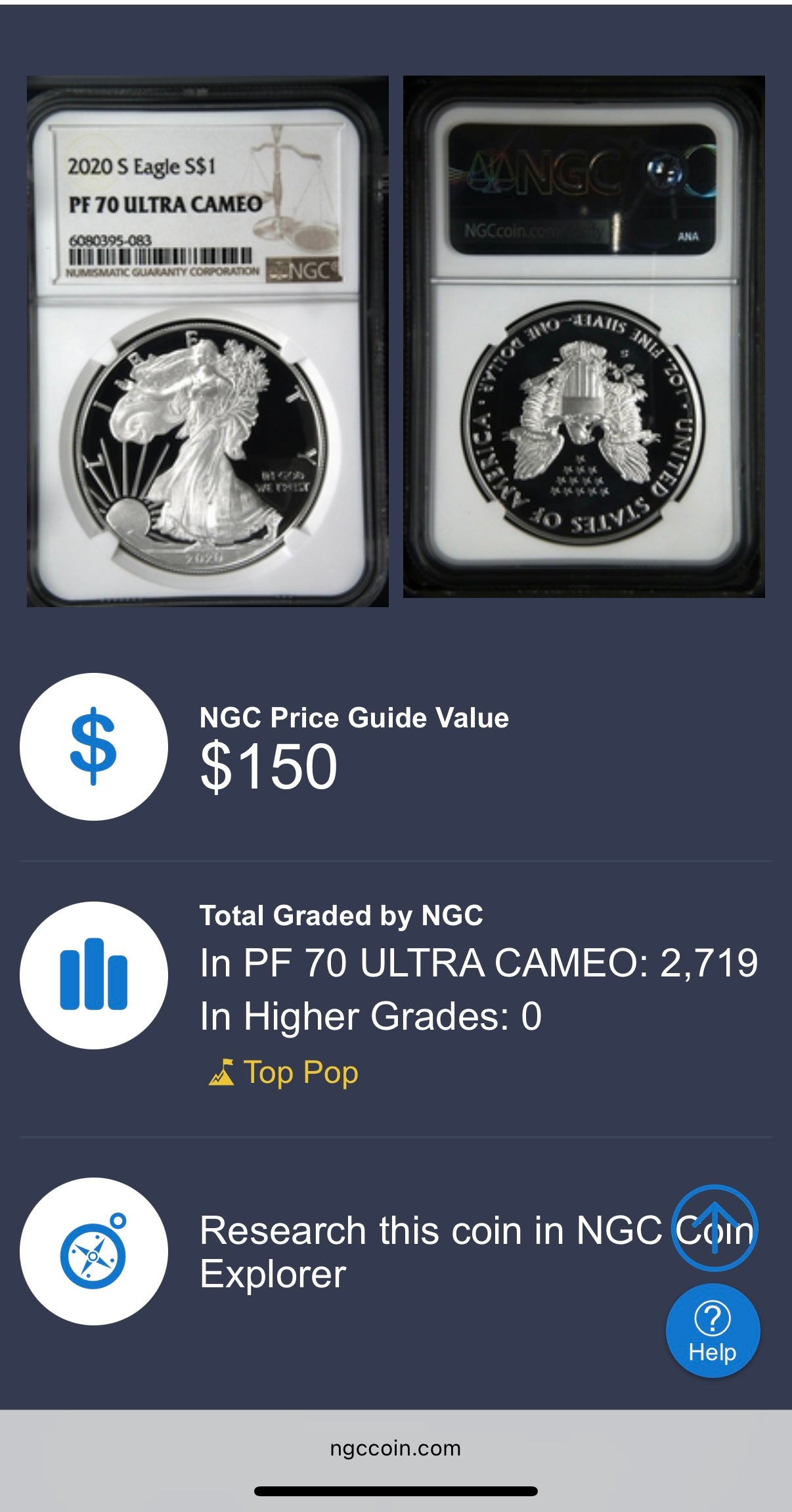 Proof 2020 (S) $1 American Silver Eagle NGC PF70UC Brown Label Spotless! (1 of 2,719)