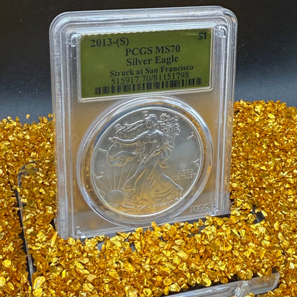 2013 $1 (S) American Silver Eagle PCGS MS70 San Francisco Struck Gold Foil Label (1 of 2,013)