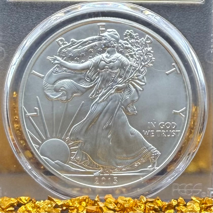 2013 $1 (S) American Silver Eagle PCGS MS70 San Francisco Struck Gold Foil Label (1 of 2,013)