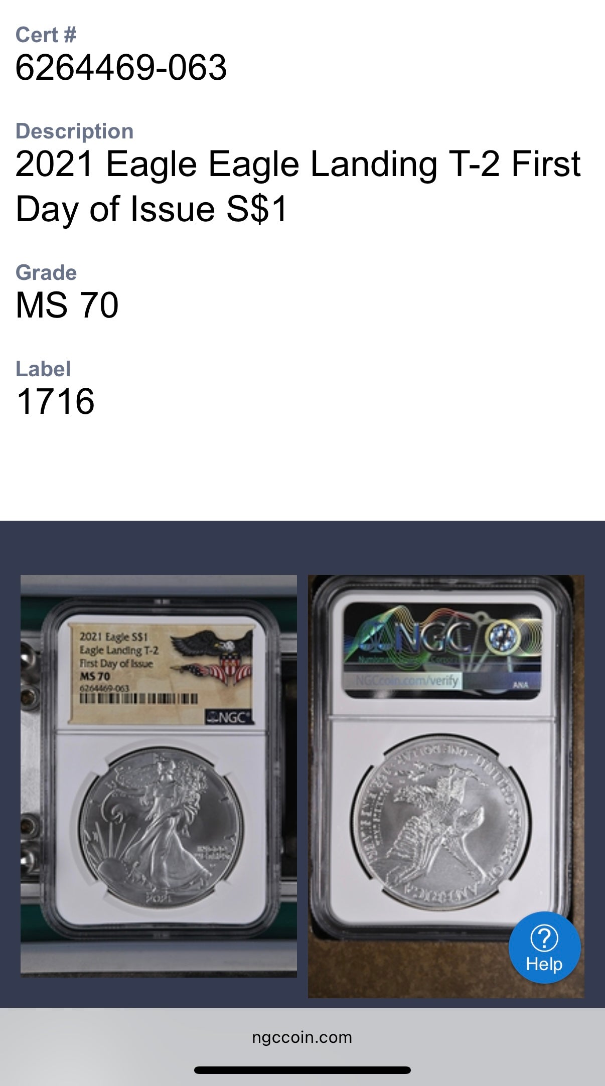 2021 $1 American Silver Eagle NGC MS70 Type 2 FDOI Mint Condition