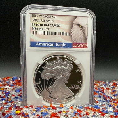 Proof 2015 (W) $1 American Silver Eagle NGC PF70 Early Releases Eagle Label Mint Condition (1 of 9,213)