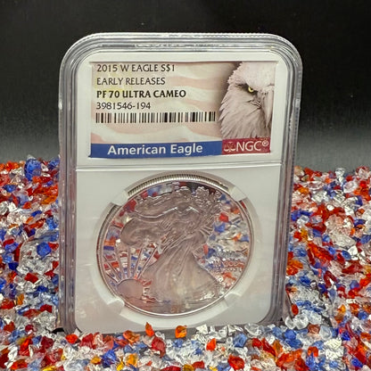 Proof 2015 (W) $1 American Silver Eagle NGC PF70 Early Releases Eagle Label Mint Condition (1 of 9,213)