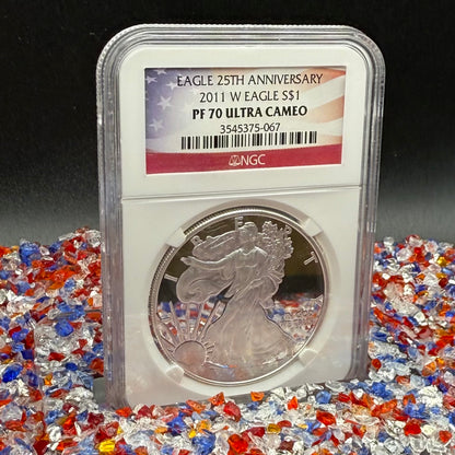 Proof 2011 (W) $1 American Silver Eagle NGC PF70 American Flag Label Mint Condition (1 of 9,295)