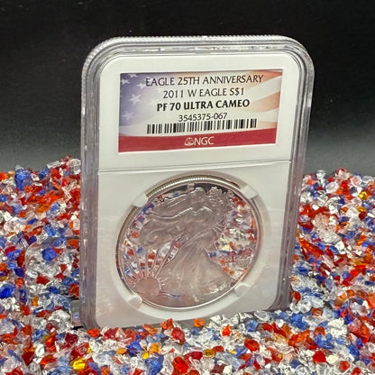 Proof 2011 (W) $1 American Silver Eagle NGC PF70 American Flag Label Mint Condition (1 of 9,295)