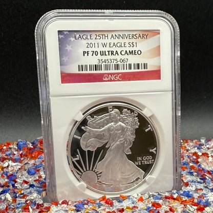 Proof 2011 (W) $1 American Silver Eagle NGC PF70 American Flag Label Mint Condition (1 of 9,295)