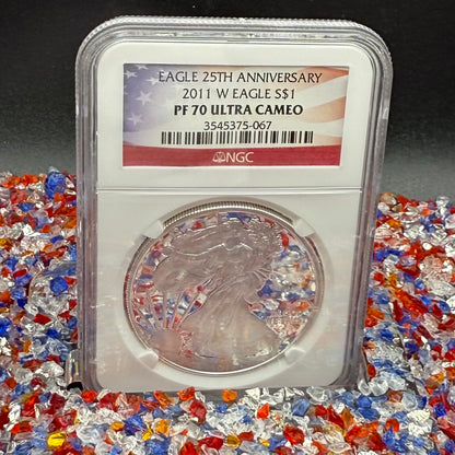 Proof 2011 (W) $1 American Silver Eagle NGC PF70 American Flag Label Mint Condition (1 of 9,295)