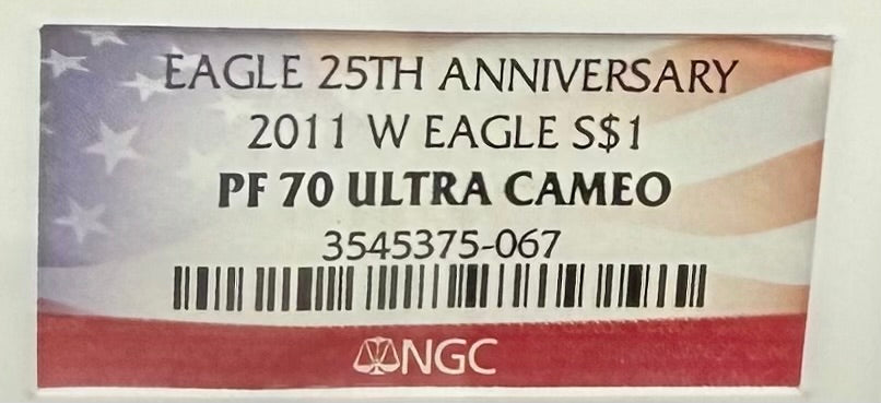 Proof 2011 (W) $1 American Silver Eagle NGC PF70 American Flag Label Mint Condition (1 of 9,295)