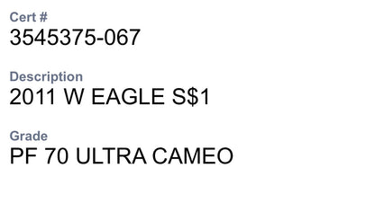 Proof 2011 (W) $1 American Silver Eagle NGC PF70 American Flag Label Mint Condition (1 of 9,295)