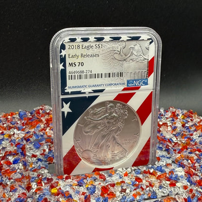 2018 $1 American Silver Eagle NGC MS70 Early Releases Ultra Rare Holder & Label Mint Condition