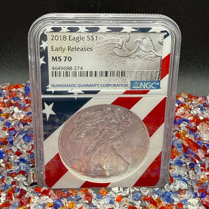 2018 $1 American Silver Eagle NGC MS70 Early Releases Ultra Rare Holder & Label Mint Condition
