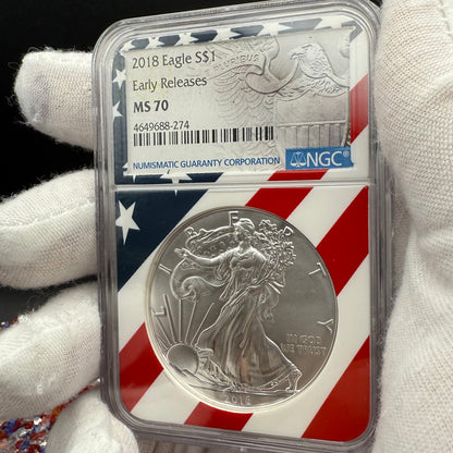 2018 $1 American Silver Eagle NGC MS70 Early Releases Ultra Rare Holder & Label Mint Condition