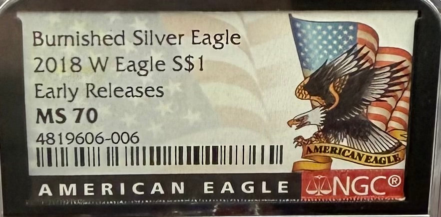 Burnished 2018 (W) $1 American Silver Eagle NGC MS70 Early Releases American Eagle Flag Label (1 of 3,383)