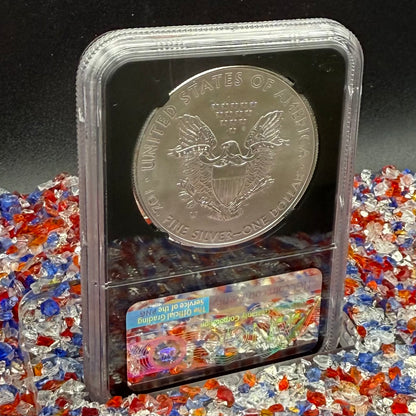 Burnished 2018 (W) $1 American Silver Eagle NGC MS70 Early Releases American Eagle Flag Label (1 of 3,383)