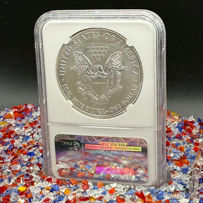 Burnished 2014 (W) $1 American Silver Eagle NGC MS70 Early Releases American Flag Label (1 of 6,552)