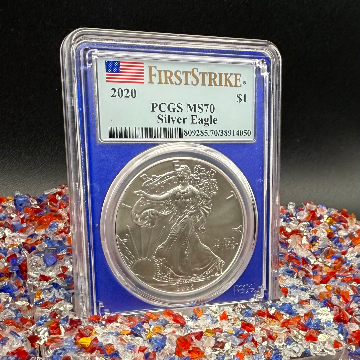 2020 $1 American Silver Eagle PCGS MS70 First Strike American Flag Label Blue Holder Mint Condition