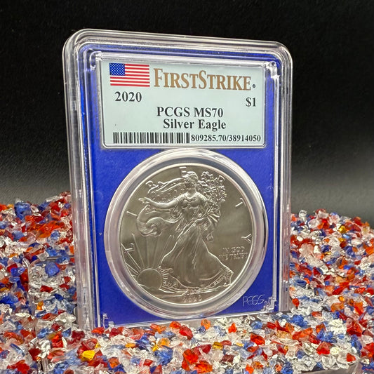 2020 $1 American Silver Eagle PCGS MS70 First Strike American Flag Label Blue Holder Mint Condition