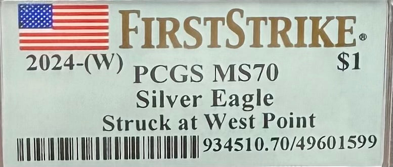 2024 $1 American Silver Eagle PCGS MS70 First Strike American Flag Anti-Fraud Security Chipped Mint Condition