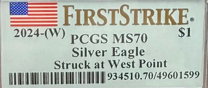 2024 $1 American Silver Eagle PCGS MS70 First Strike American Flag Anti-Fraud Security Chipped Mint Condition