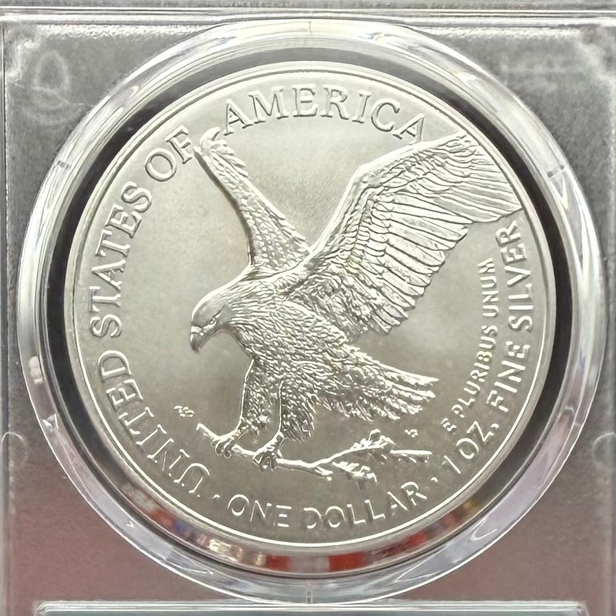 2024 $1 American Silver Eagle PCGS MS70 First Strike American Flag Anti-Fraud Security Chipped Mint Condition