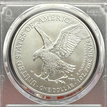 2024 $1 American Silver Eagle PCGS MS70 First Strike American Flag Anti-Fraud Security Chipped Mint Condition