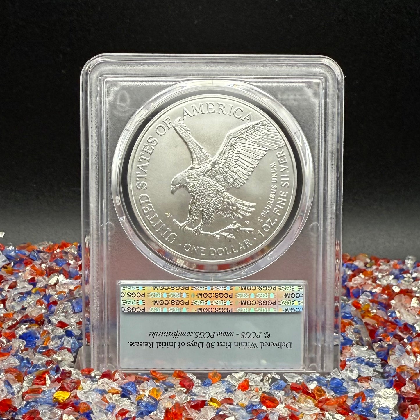 2024 $1 American Silver Eagle PCGS MS70 First Strike American Flag Anti-Fraud Security Chipped Mint Condition