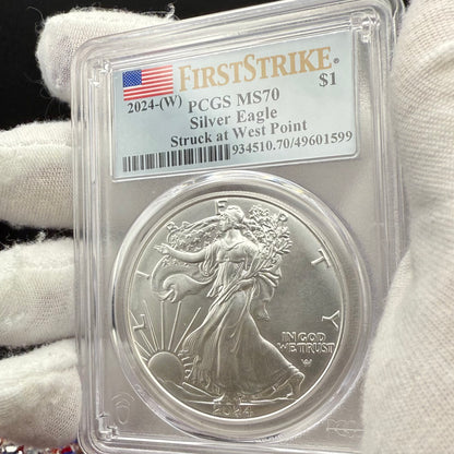 2024 $1 American Silver Eagle PCGS MS70 First Strike American Flag Anti-Fraud Security Chipped Mint Condition