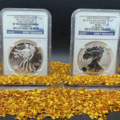 Reverse Proof & Enhanced Finish (2 Coin Set) 2013 (W) $1 American Silver Eagle NGC PF70 Early Releases White Core Holder Classic Blue Label
