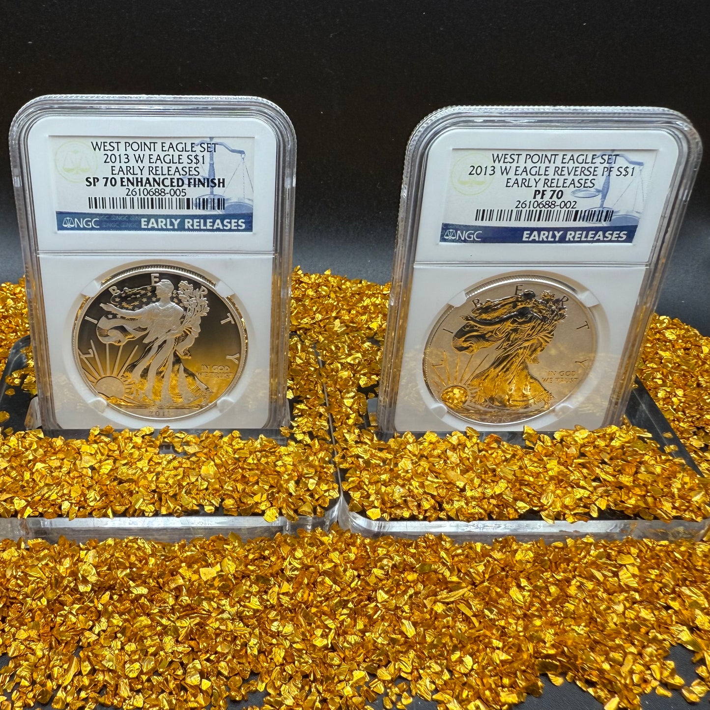 Reverse Proof & Enhanced Finish (2 Coin Set) 2013 (W) $1 American Silver Eagle NGC PF70 Early Releases White Core Holder Classic Blue Label