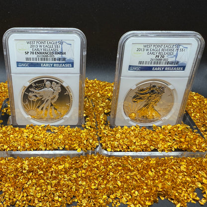 Reverse Proof & Enhanced Finish (2 Coin Set) 2013 (W) $1 American Silver Eagle NGC PF70 Early Releases White Core Holder Classic Blue Label