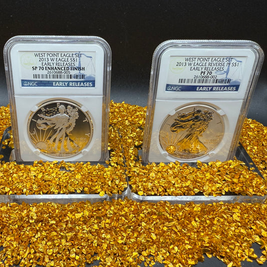 Reverse Proof & Enhanced Finish (2 Coin Set) 2013 (W) $1 American Silver Eagle NGC PF70 Early Releases White Core Holder Classic Blue Label