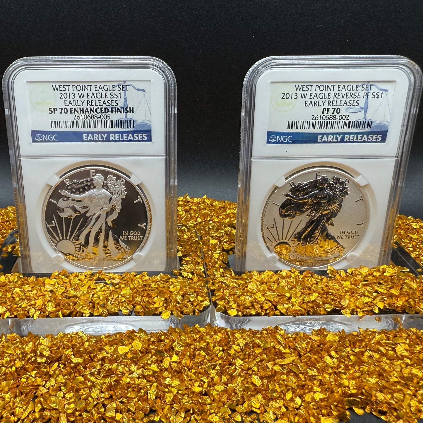 Reverse Proof & Enhanced Finish (2 Coin Set) 2013 (W) $1 American Silver Eagle NGC PF70 Early Releases White Core Holder Classic Blue Label