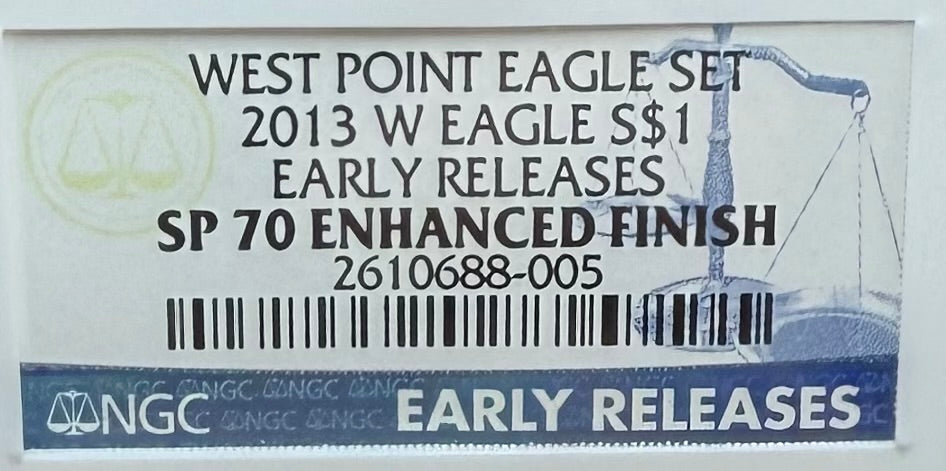 Reverse Proof & Enhanced Finish (2 Coin Set) 2013 (W) $1 American Silver Eagle NGC PF70 Early Releases White Core Holder Classic Blue Label