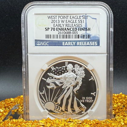 Reverse Proof & Enhanced Finish (2 Coin Set) 2013 (W) $1 American Silver Eagle NGC PF70 Early Releases White Core Holder Classic Blue Label