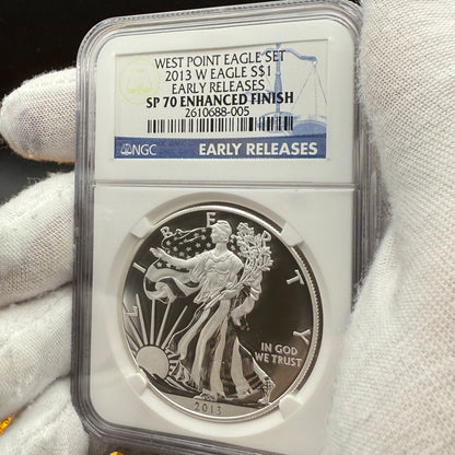 Reverse Proof & Enhanced Finish (2 Coin Set) 2013 (W) $1 American Silver Eagle NGC PF70 Early Releases White Core Holder Classic Blue Label