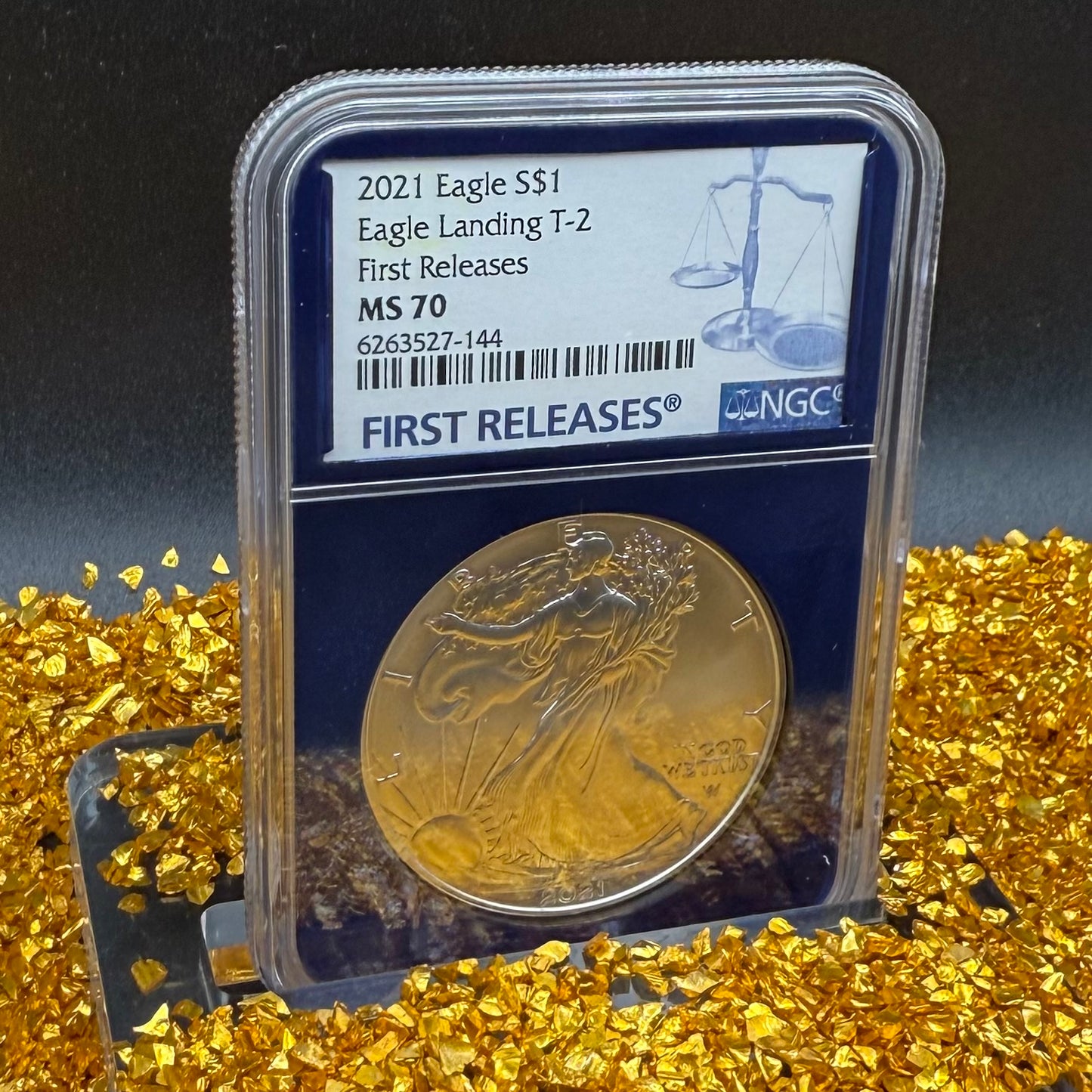 2021 T-2 $1 American Silver Eagle NGC MS70 First Releases Classic Blue Label in Blue Foil Holder Rare!