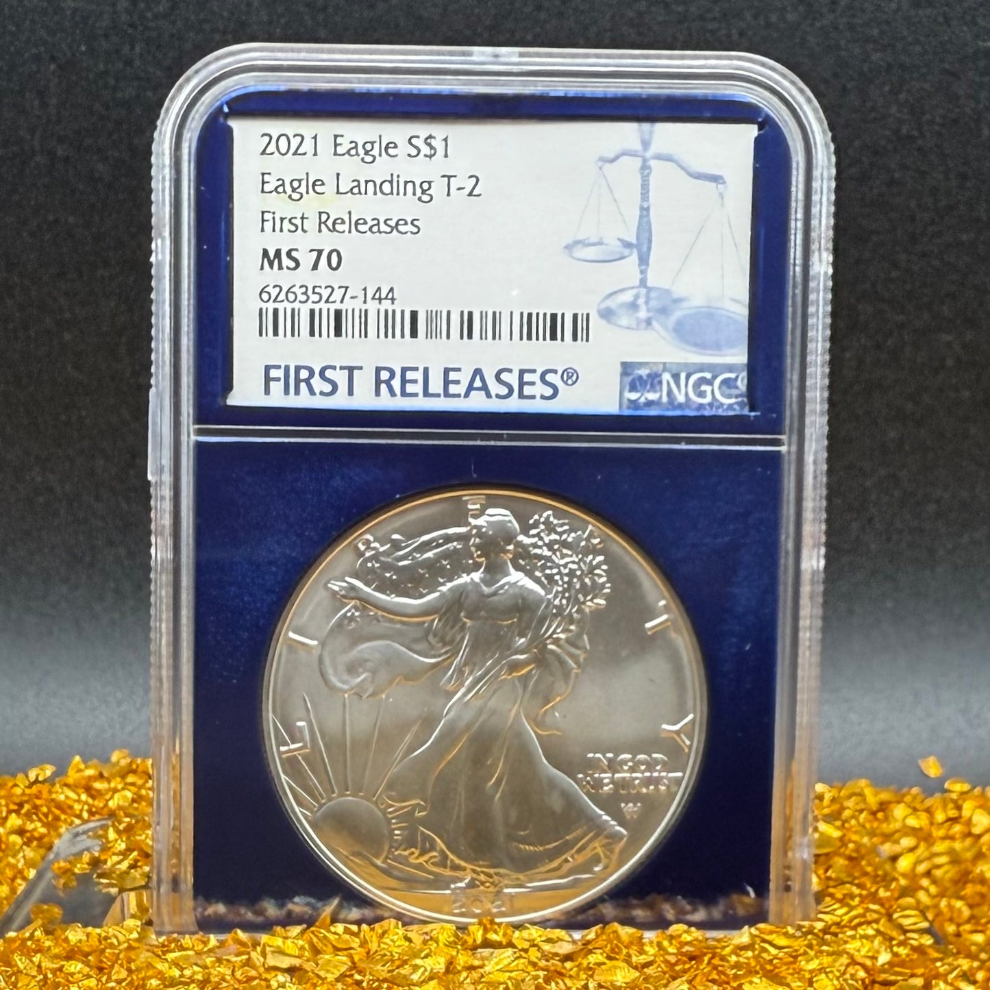 2021 T-2 $1 American Silver Eagle NGC MS70 First Releases Classic Blue Label in Blue Foil Holder Rare!