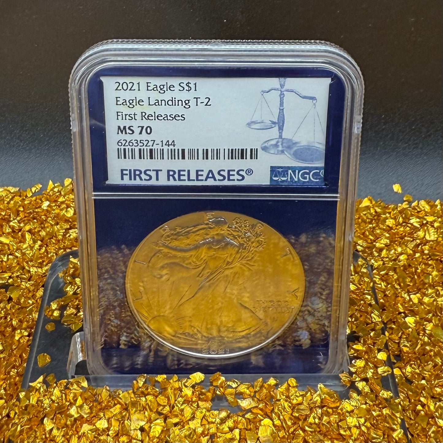 2021 T-2 $1 American Silver Eagle NGC MS70 First Releases Classic Blue Label in Blue Foil Holder Rare!