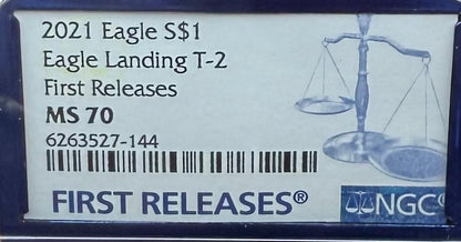 2021 T-2 $1 American Silver Eagle NGC MS70 First Releases Classic Blue Label in Blue Foil Holder Rare!