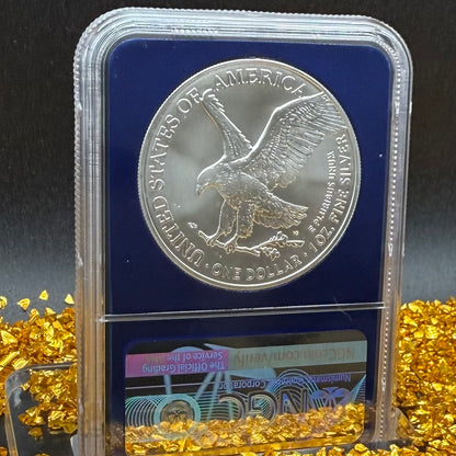 2021 T-2 $1 American Silver Eagle NGC MS70 First Releases Classic Blue Label in Blue Foil Holder Rare!